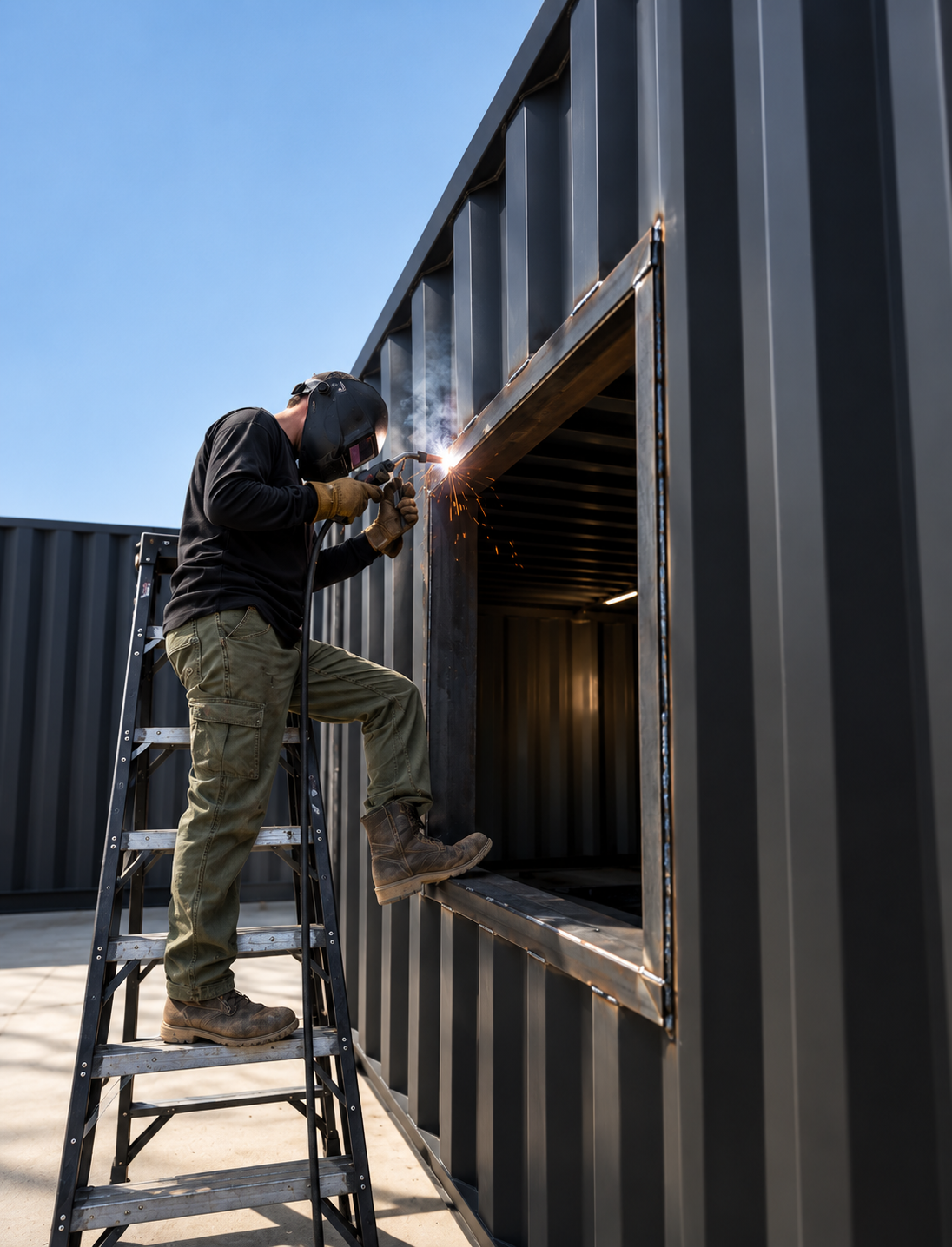 Container pool shell being fabricated with precision steelwork